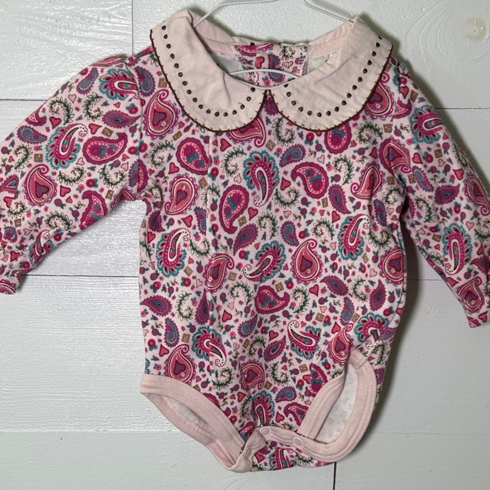 Mary Engelbreit Baby Pink Paisley Baby Outfit with Collar - Picture 8 of 9